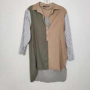 Zara Woman Patchwork Striped Shirt Dress Tunic – Size S Oversized